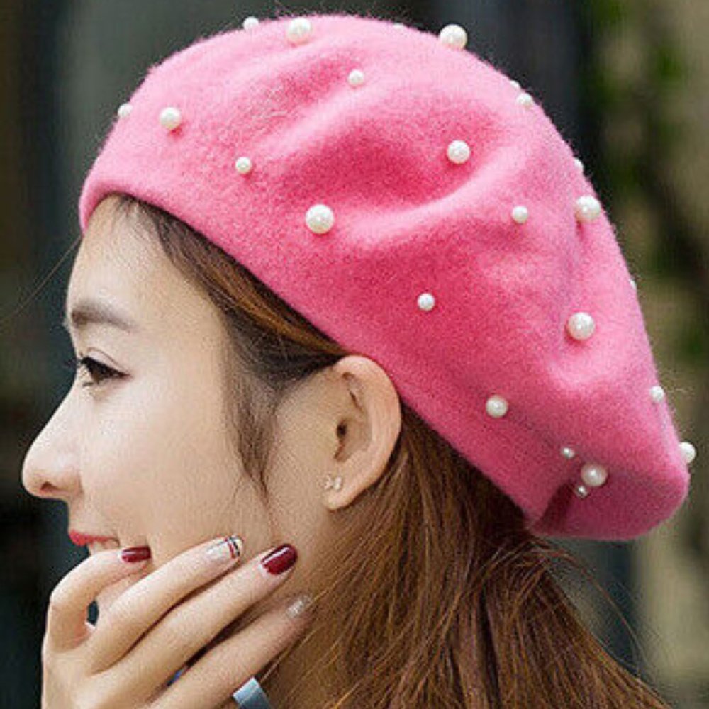 *HP* Barbie pink wool knit beret with pearls NWOT - Picture 6 of 9